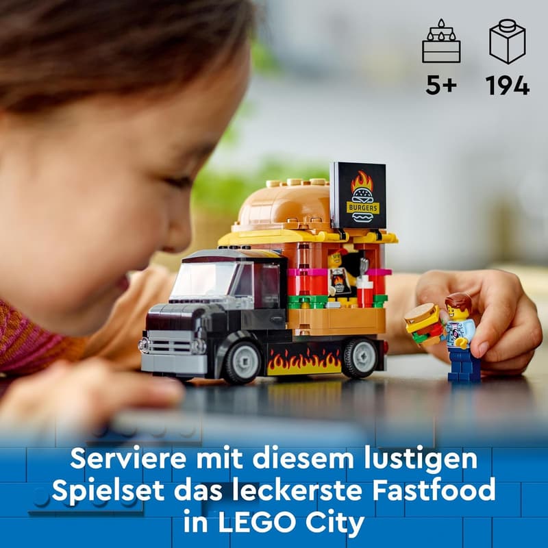 LEGO City Burger-Truck Bauset für 5-jährige Kinder mit Minifigur