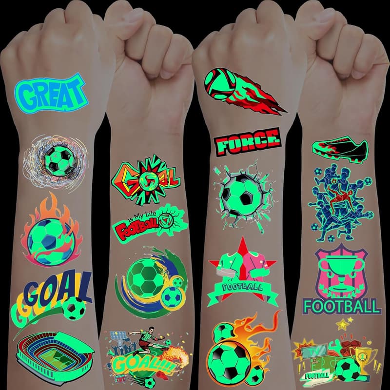 Leuchttattoos für Kinder - Fußball-Tattoos, 10 Blätter, Geschenk für Jungen