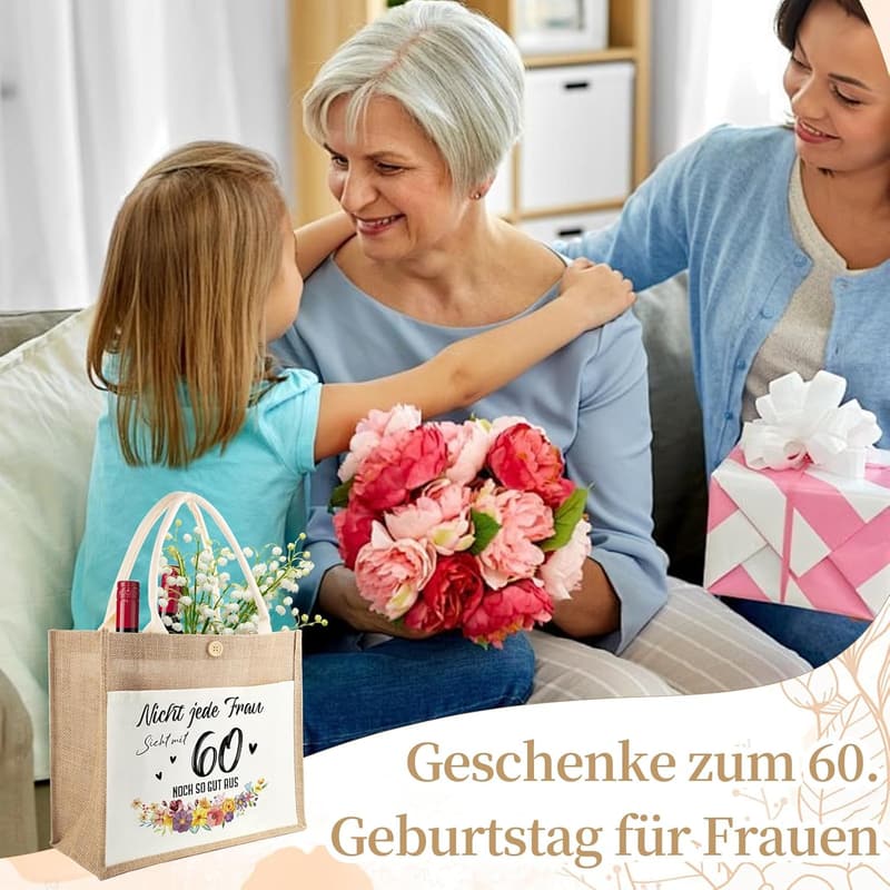 Jutetasche zum 60. Geburtstag für Frauen - Geschenk für Mama und Oma