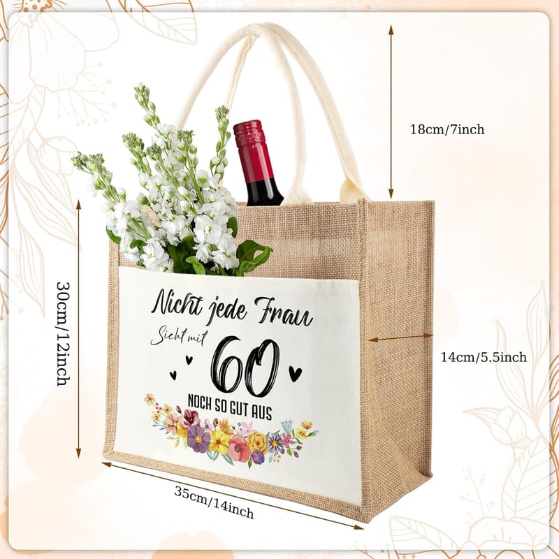 Jutetasche zum 60. Geburtstag für Frauen - Geschenk für Mama und Oma