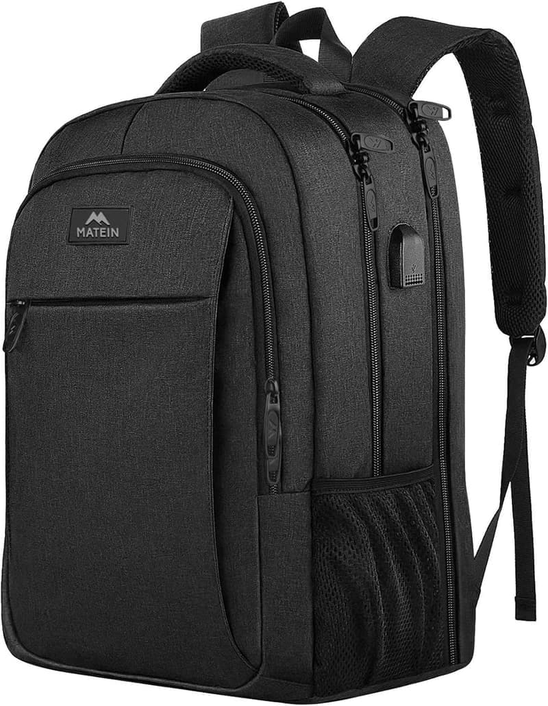 MATEIN 17,3 Zoll Laptop Rucksack für Herren mit USB-Anschluss, Schwarz