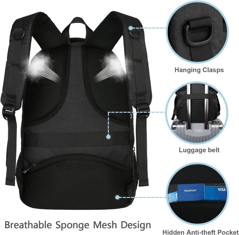 MATEIN 17,3 Zoll Laptop Rucksack für Herren mit USB-Anschluss, Schwarz