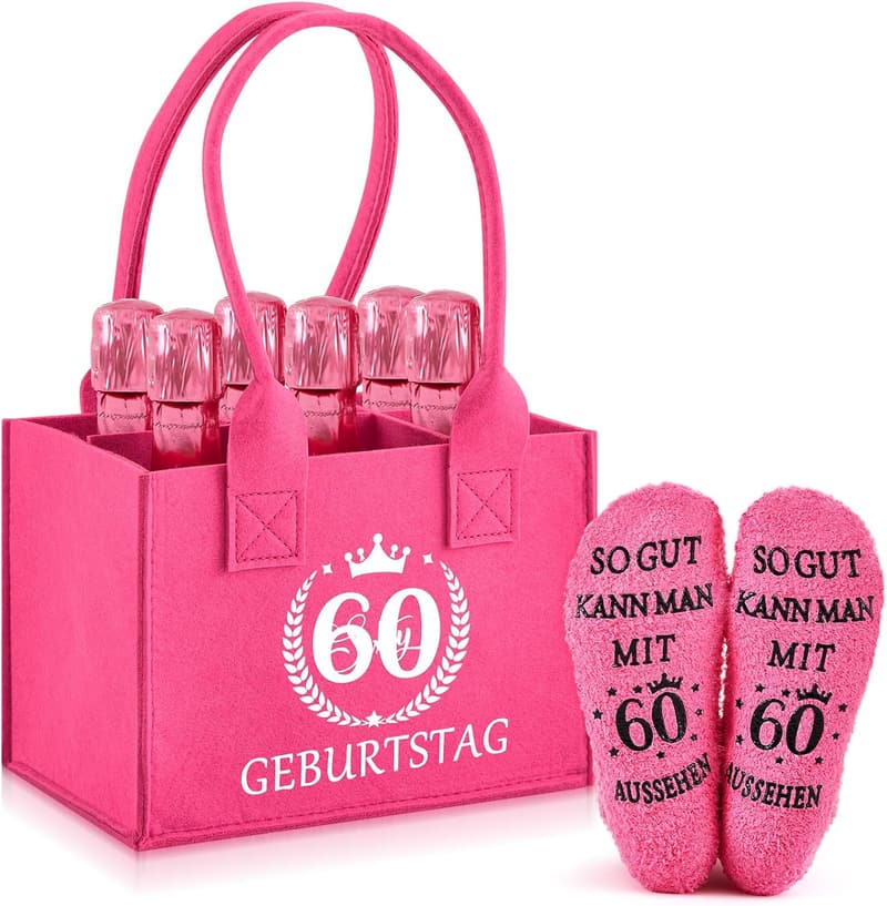 Prosecco-Handtasche für Damen zum 60. Geburtstag mit Socken
