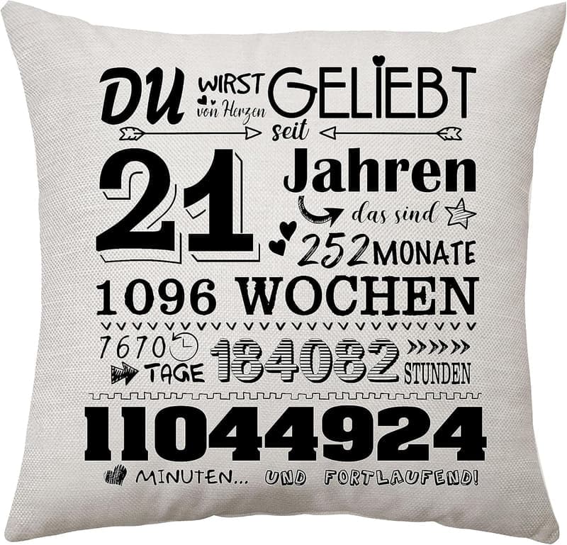 21. Geburtstag Kissenbezug 45x45cm für Frauen und Männer