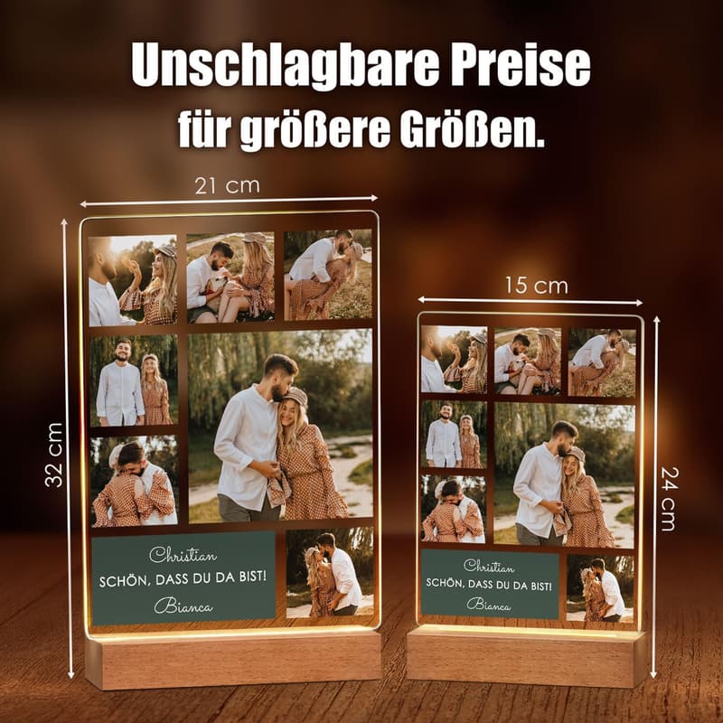Personalisierter LED-Holzrahmen mit Acrylglasbild für Männer zum Geburtstag - 15x24x4,5cm