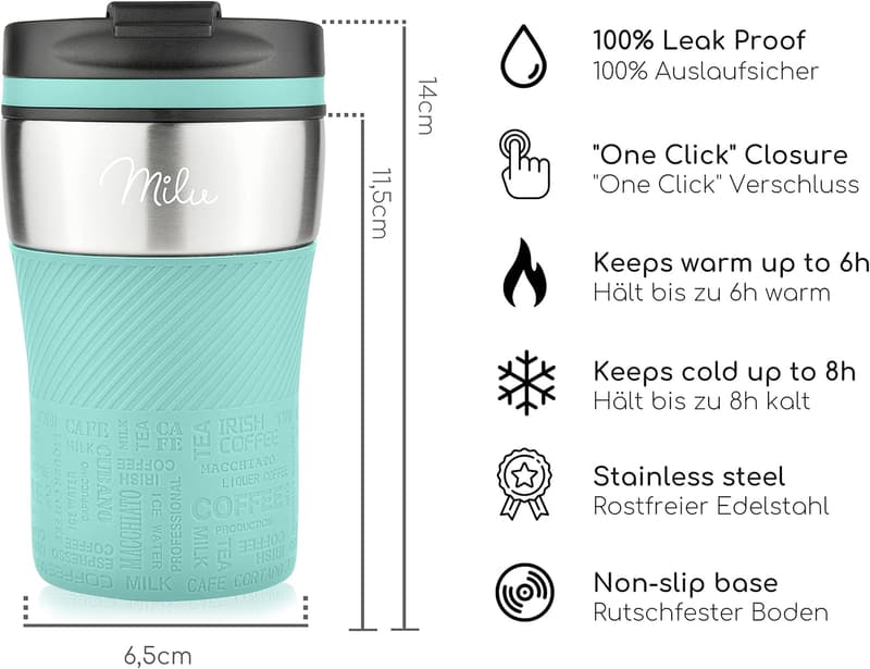 Isolierbecher für Kaffee to go – 210ml, 100% auslaufsicher, Edelstahl