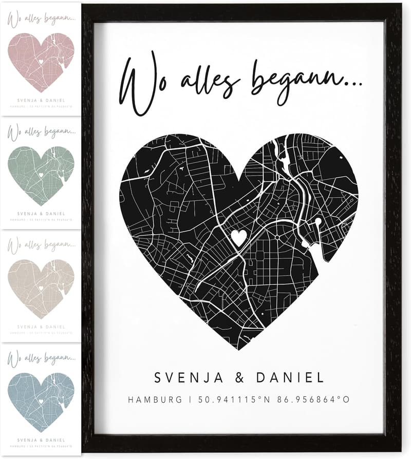 Personalisierte Koordinaten-Wanddeko zum Hochzeitstag