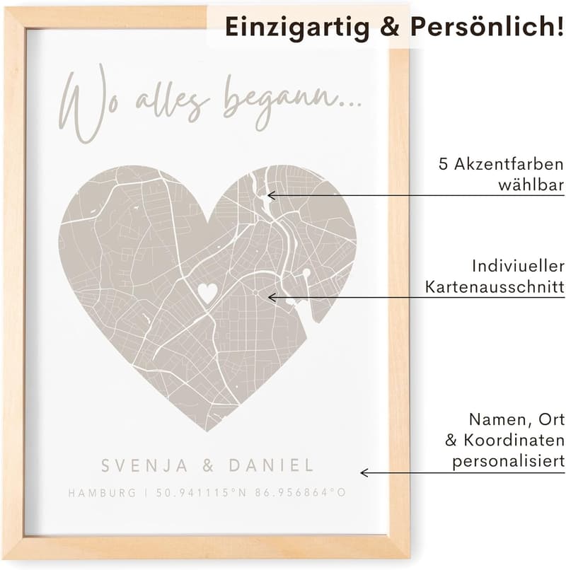 Personalisierte Koordinaten-Wanddeko zum Hochzeitstag