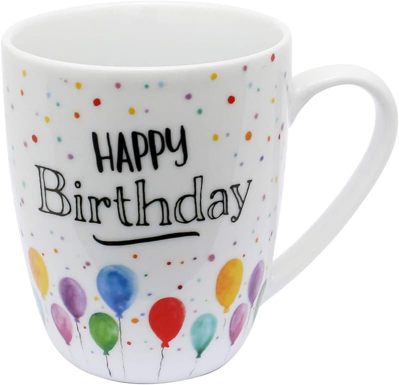 Happy Birthday Kaffeebecher aus Porzellan, 250 ml, spülmaschinengeeignet