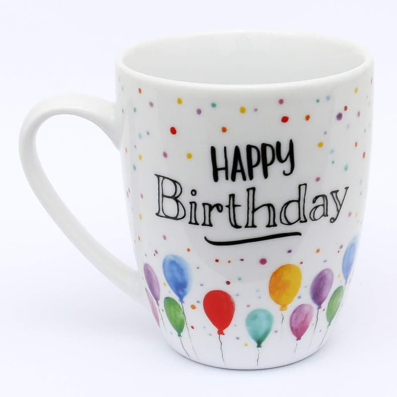 Happy Birthday Kaffeebecher aus Porzellan, 250 ml, spülmaschinengeeignet