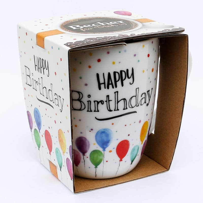 Happy Birthday Kaffeebecher aus Porzellan, 250 ml, spülmaschinengeeignet