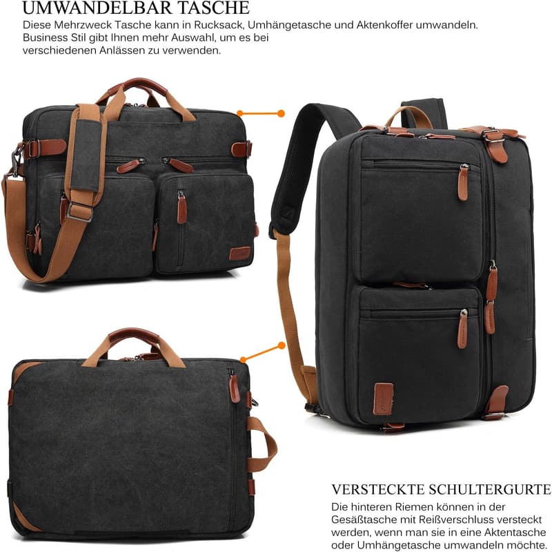Umwandelbare 17,3 Zoll Laptoptasche aus Canvas für Männer und Frauen