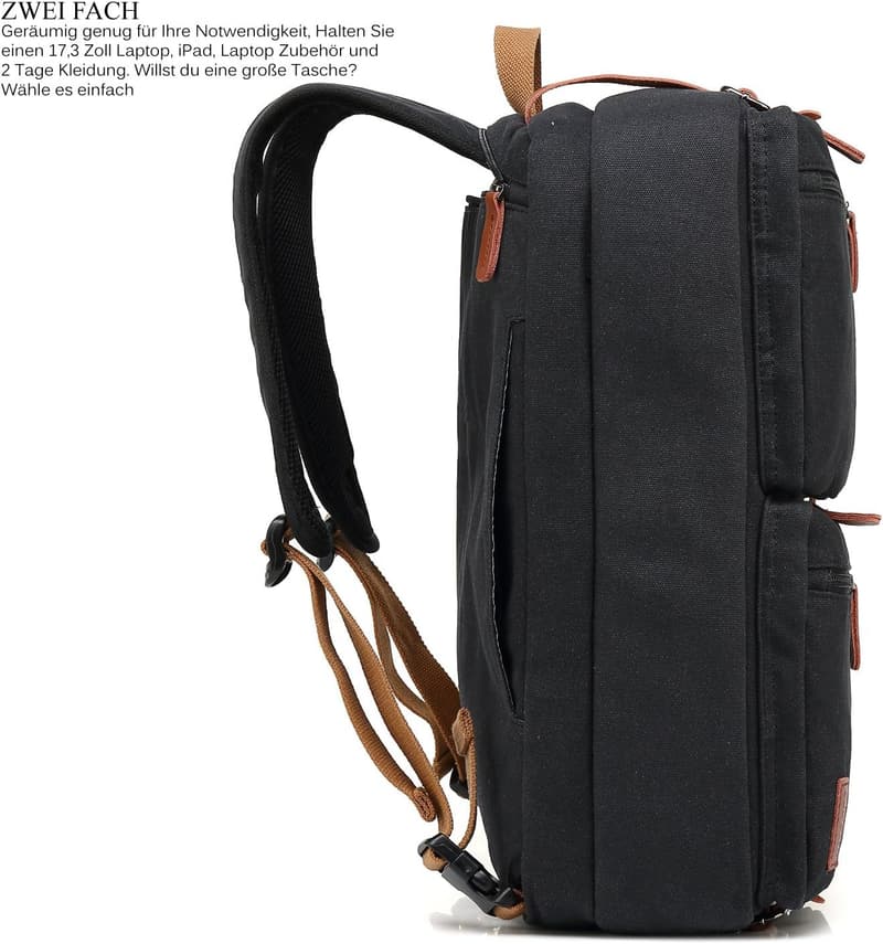 Umwandelbare 17,3 Zoll Laptoptasche aus Canvas für Männer und Frauen