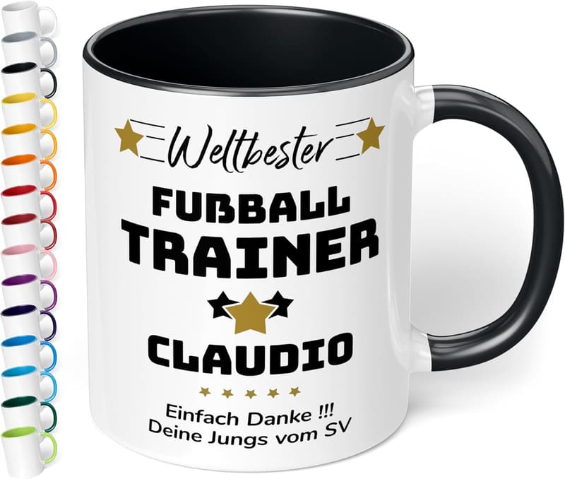Personalisierte Keramiktasse „Weltbester Trainer“ für Sportler