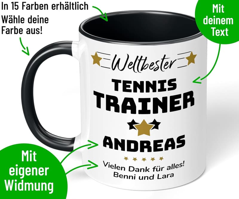 Personalisierte Keramiktasse „Weltbester Trainer“ für Sportler