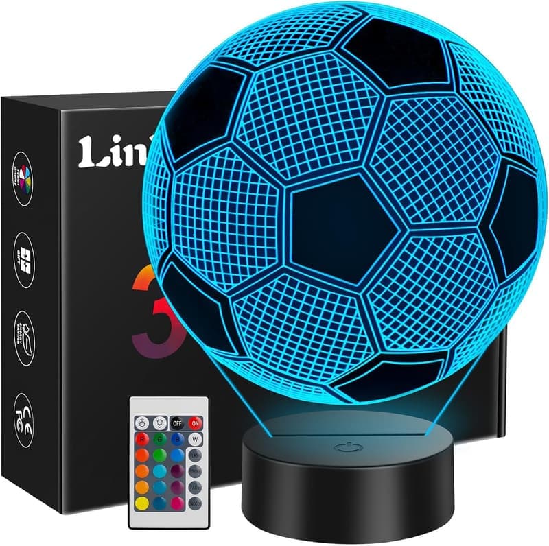 3D Nachtlicht für Jungen und Mädchen - Fussball Geschenke, 16 Farben