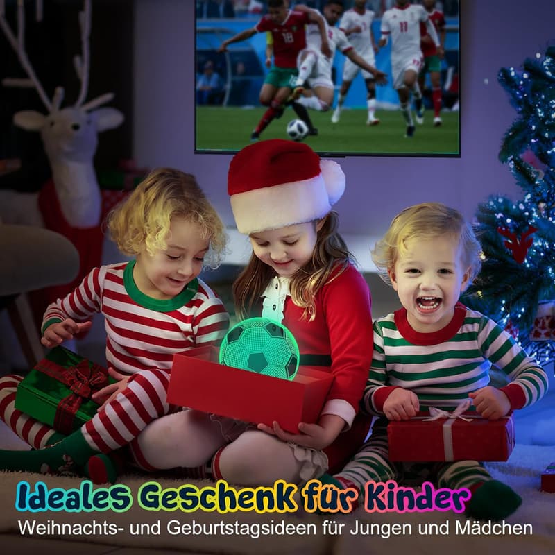 3D Nachtlicht für Jungen und Mädchen - Fussball Geschenke, 16 Farben