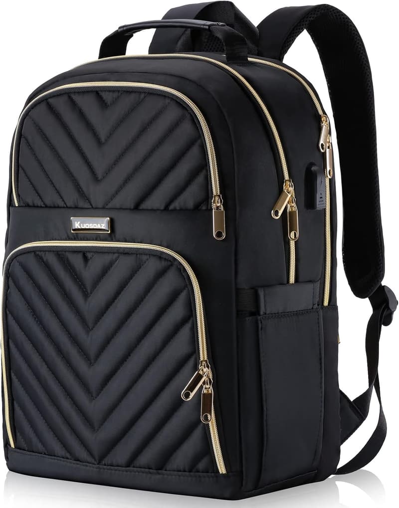 Stylischer 15.6 Zoll Damen Rucksack mit USB Ladeanschluss, schwarz