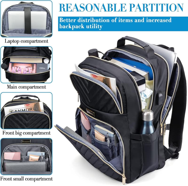 Stylischer 15.6 Zoll Damen Rucksack mit USB Ladeanschluss, schwarz