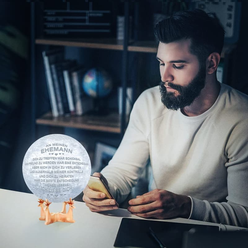 Gravierte 3D-Mondlampe für Männergeburtstage - Touch-Steuerung