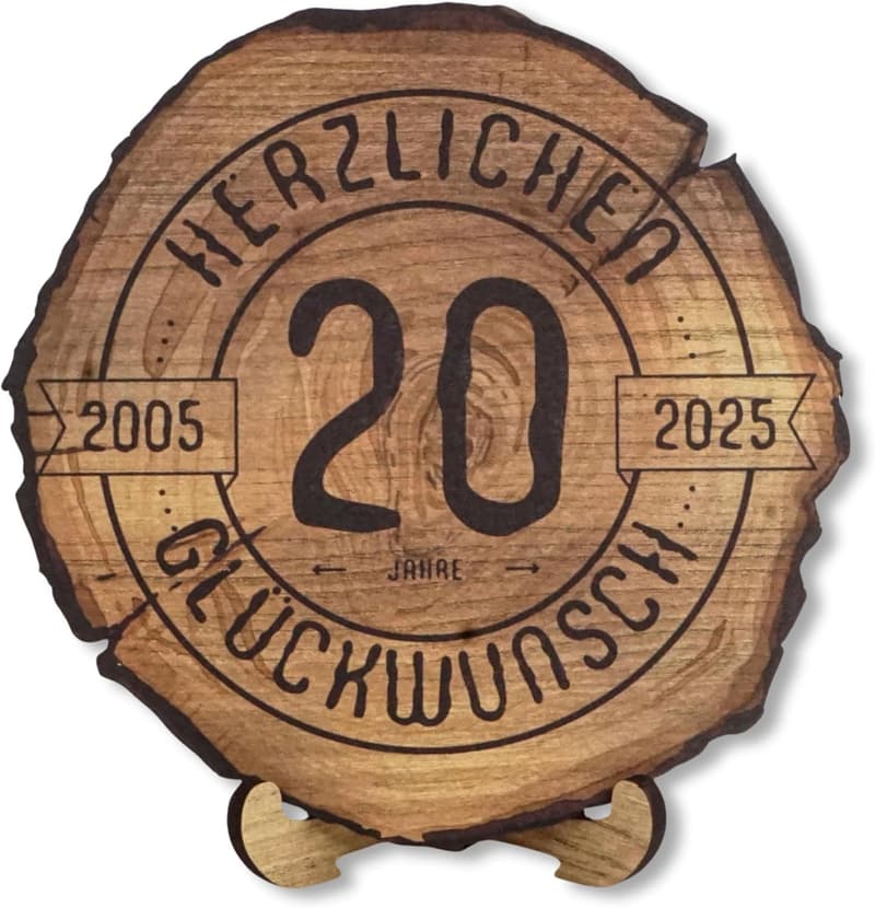 20. Jubiläum Holzscheibe 20 cm - Geschenk zum Geburtstag und Jahrestag