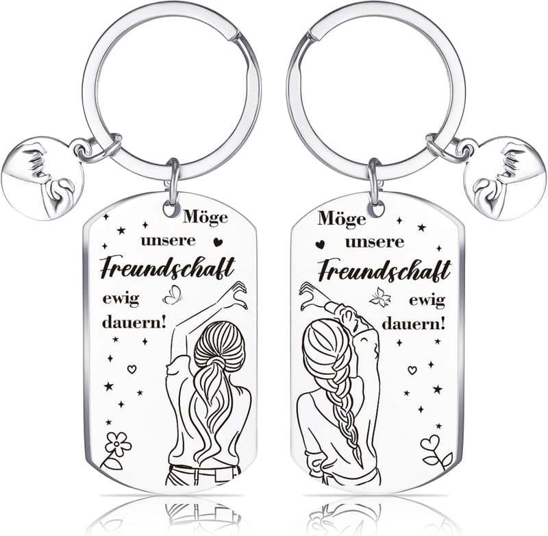 Edelstahl Schlüsselanhänger für beste Freundinnen - Geschenkset 2 Stück
