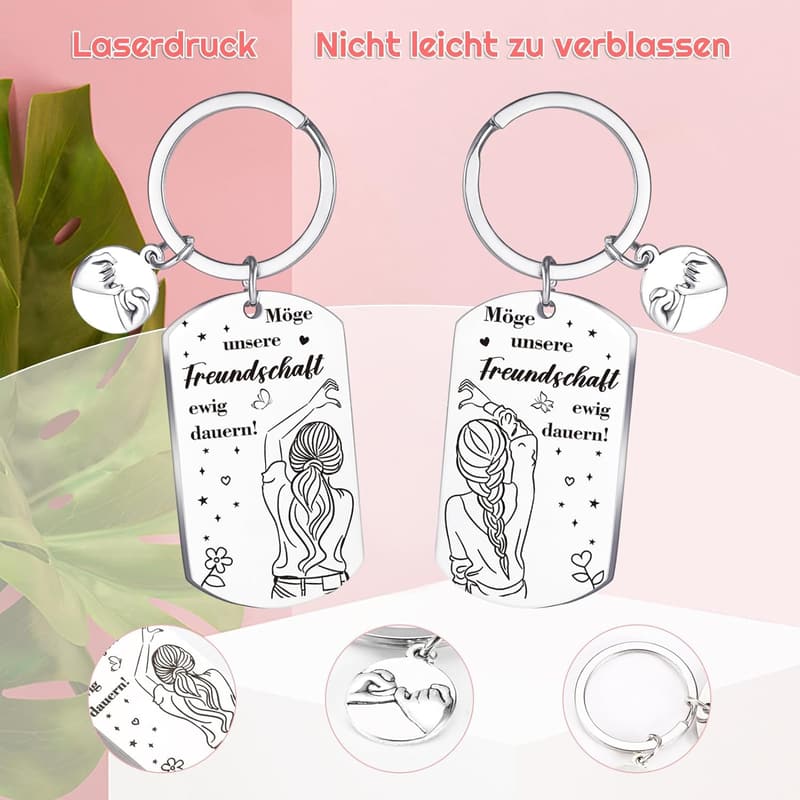 Edelstahl Schlüsselanhänger für beste Freundinnen - Geschenkset 2 Stück