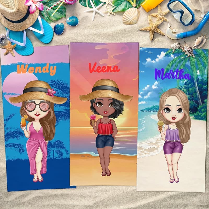 Personalisierbares Strandtuch mit Namen für beste Freunde, 60 x 180 cm