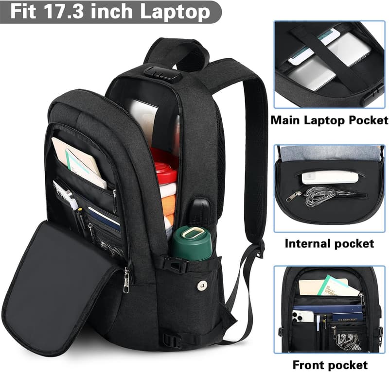 Multifunktionaler 17,3 Zoll Laptop-Rucksack für Herren und Damen, wasserdicht, mit USB-Ladeanschluss