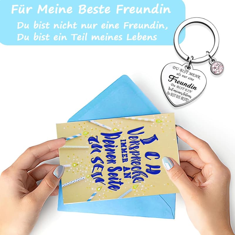 Geschenkideen für beste Freundinnen: Schlüsselanhänger und Grußkarte