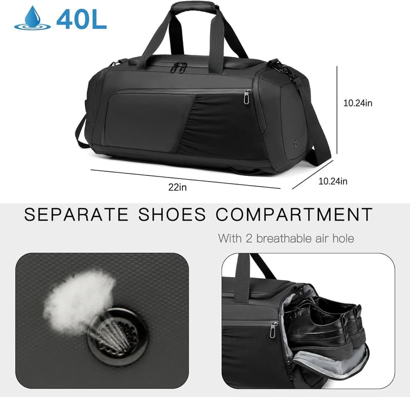 Wasserdichte Sporttasche mit Schuhfach für Herren und Damen – 40L Duffle Bag
