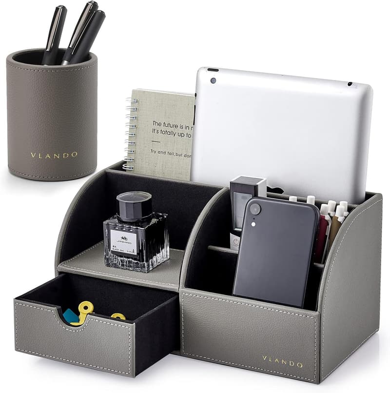 Leder Schreibtisch Organizer mit Schublade für Männer