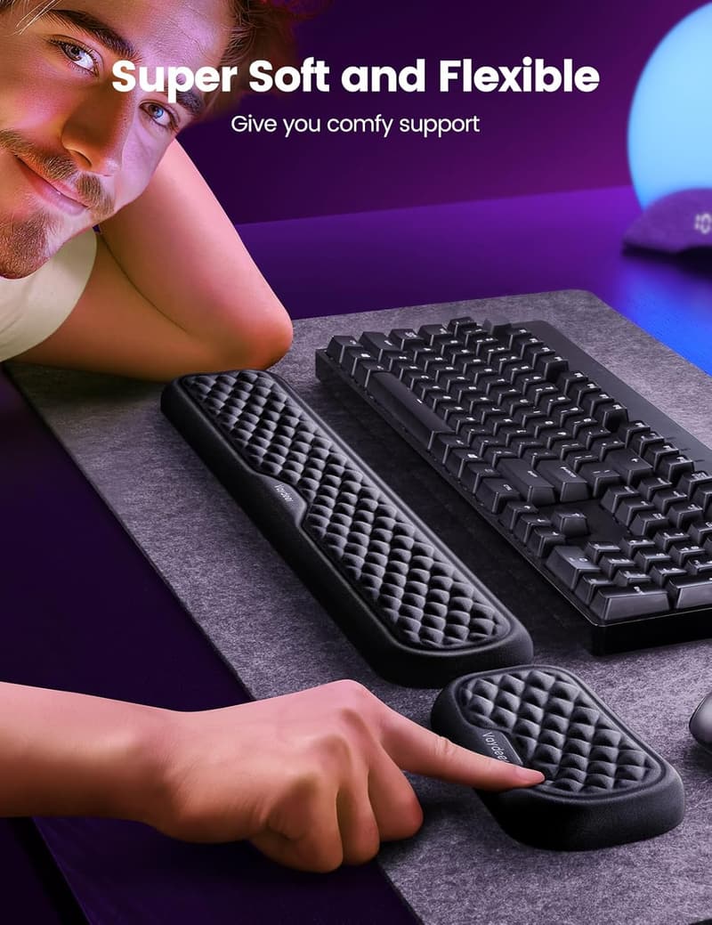 Ergonomisches Handgelenkstützen-Set aus Memory-Foam für Büro und Gaming - Schwarz.