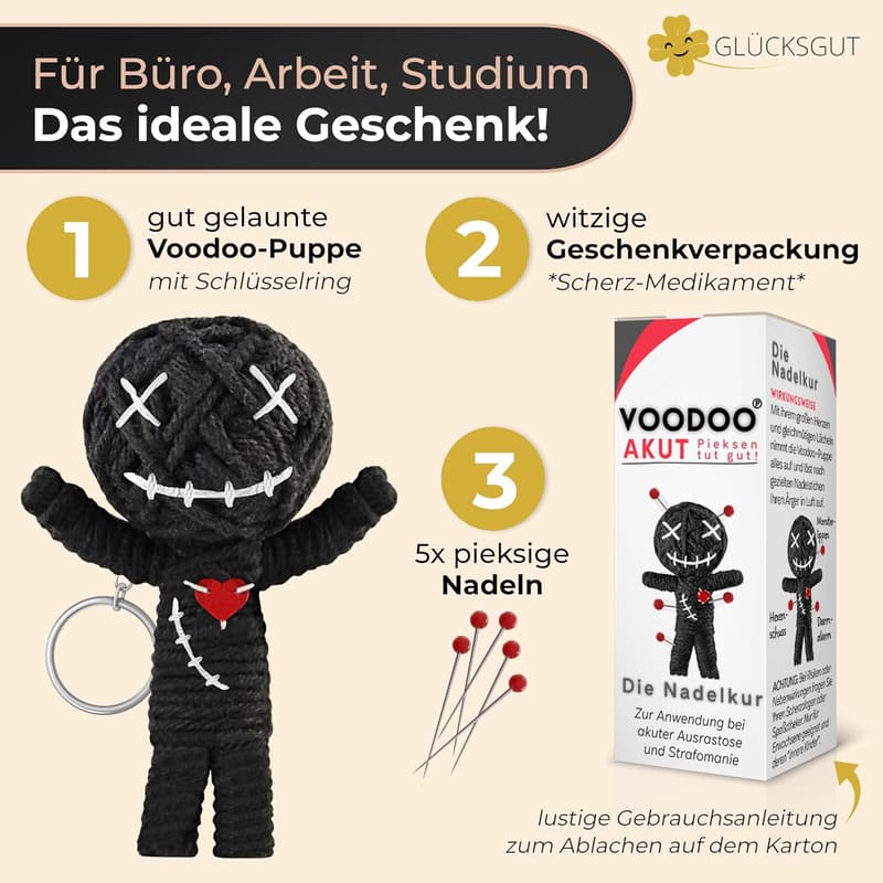 Voodoo Puppe für Stressabbau | 7,5 cm | Geschenkbox & Anleitung