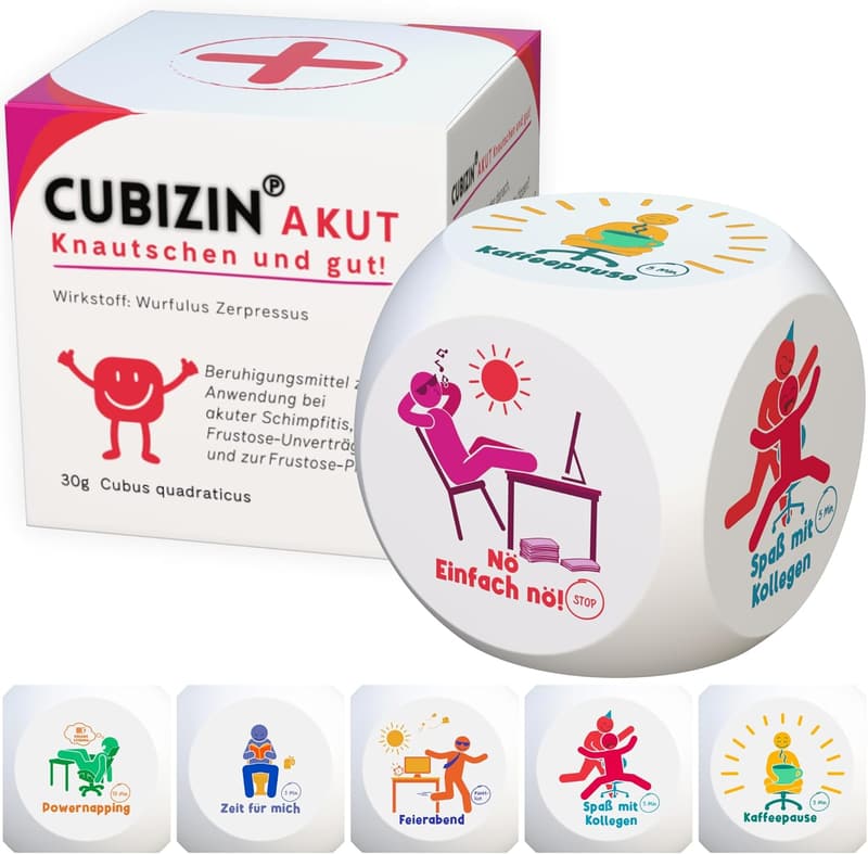 Anti-Stress-Würfel für Kollegen | 6 Motive mit Geschenkbox