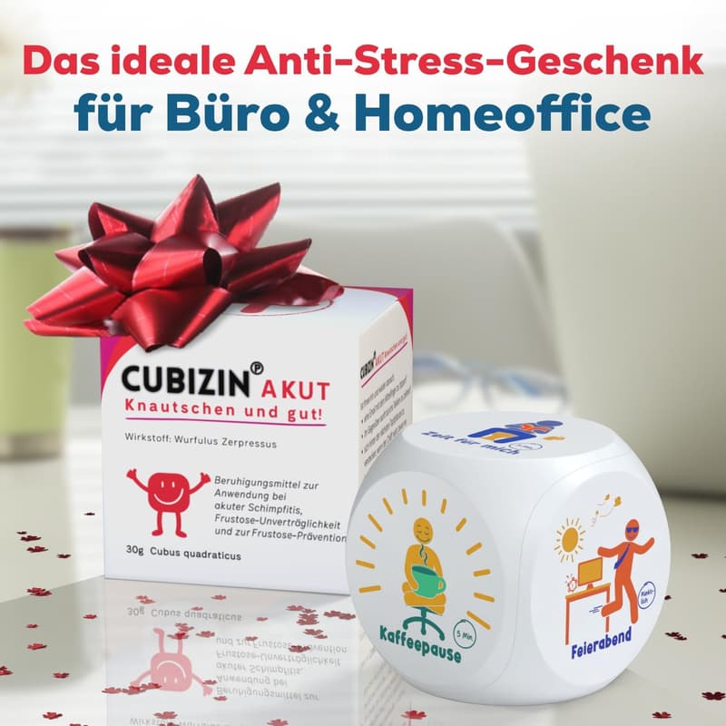Anti-Stress-Würfel für Kollegen | 6 Motive mit Geschenkbox