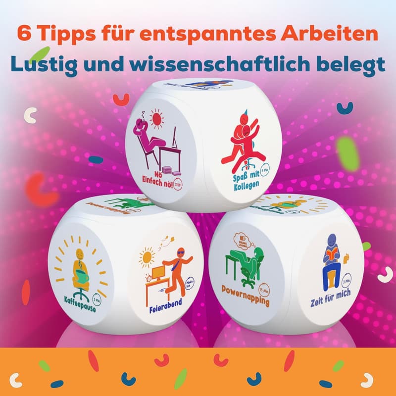 Anti-Stress-Würfel für Kollegen | 6 Motive mit Geschenkbox