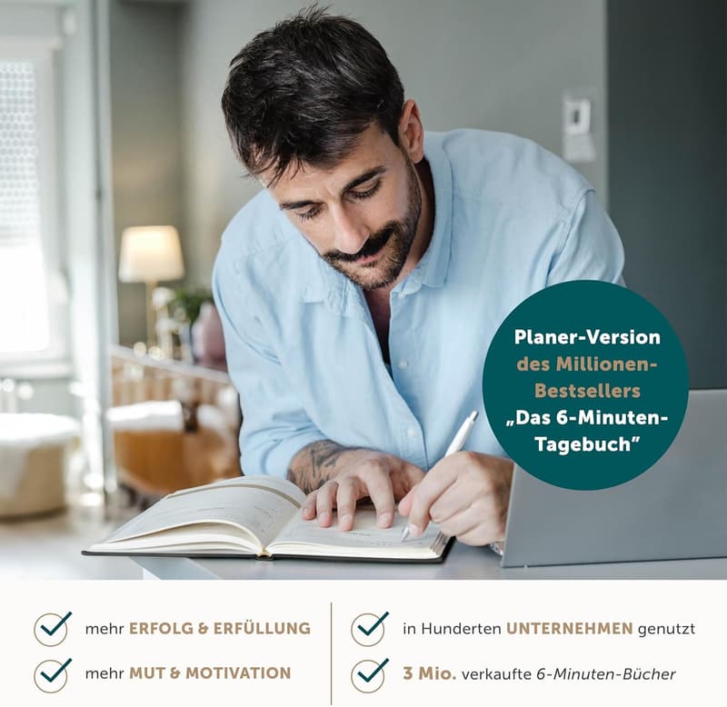 6-Minuten Tagebuch - Undatiertes Erfolgsjournal für mehr Motivation