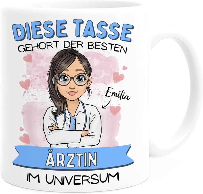 Personalisierte Tasse für Ärztinnen – Geschenk zur Examensfeier