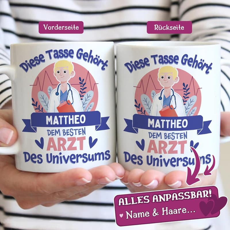 Personalisierte Arzt-Tasse mit beidseitigem Druck – Geschenk für Medizinstudenten