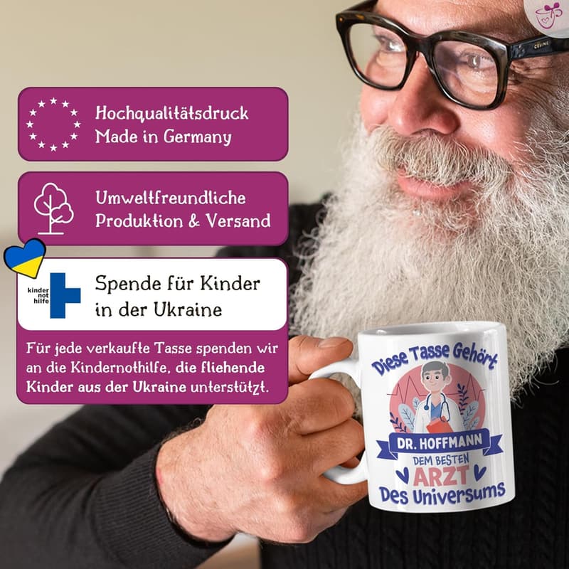 Personalisierte Arzt-Tasse mit beidseitigem Druck – Geschenk für Medizinstudenten