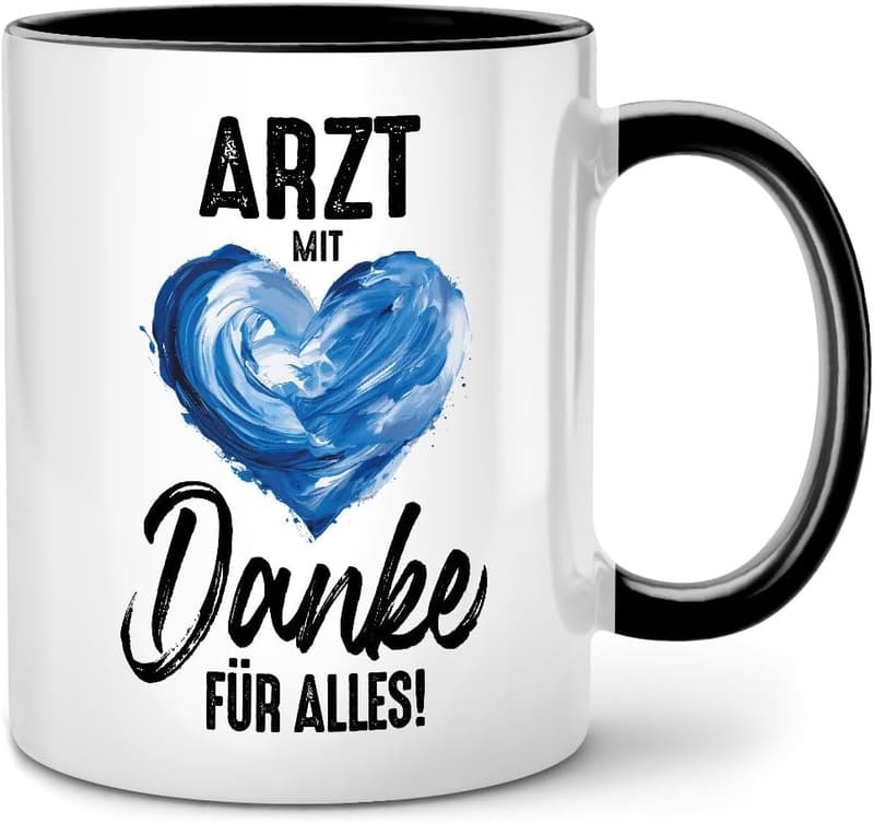Danke für alles, designierte Arzt-Tasse mit Spruch (Schwarz)