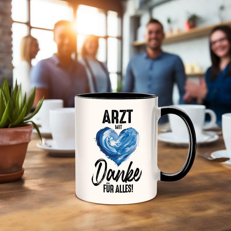 Danke für alles, designierte Arzt-Tasse mit Spruch (Schwarz)