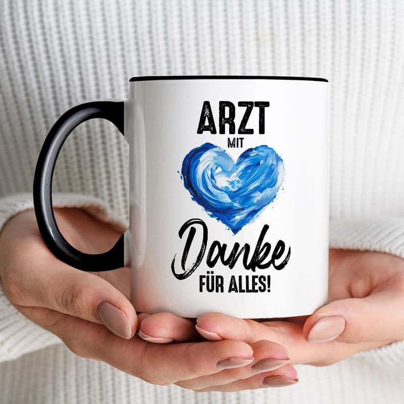 Danke für alles, designierte Arzt-Tasse mit Spruch (Schwarz)