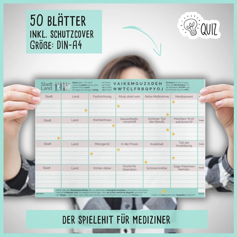 Stadt Land Medizin - Quizspiel für Ärzte und Mediziner, 50 Blatt DIN A4
