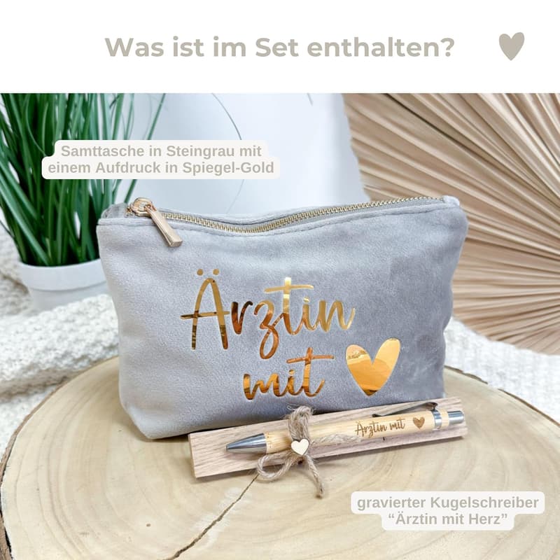 Arzt Abschiedsgeschenk - Personalisiertes Samt-Kosmetiktasche-Set