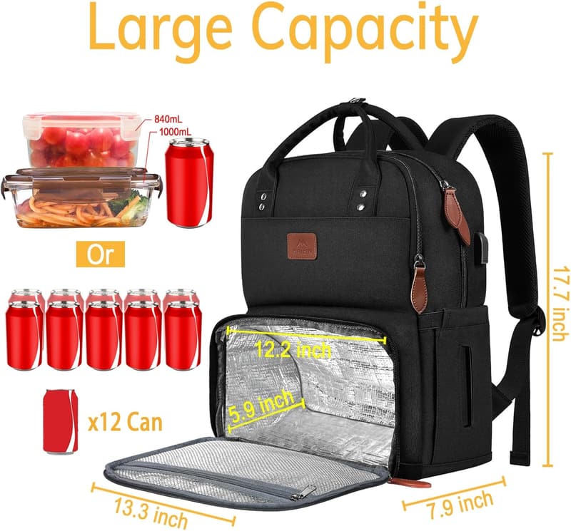 Isolierter Laptop-Rucksack mit Kühlfach, 17 Zoll, schwarz