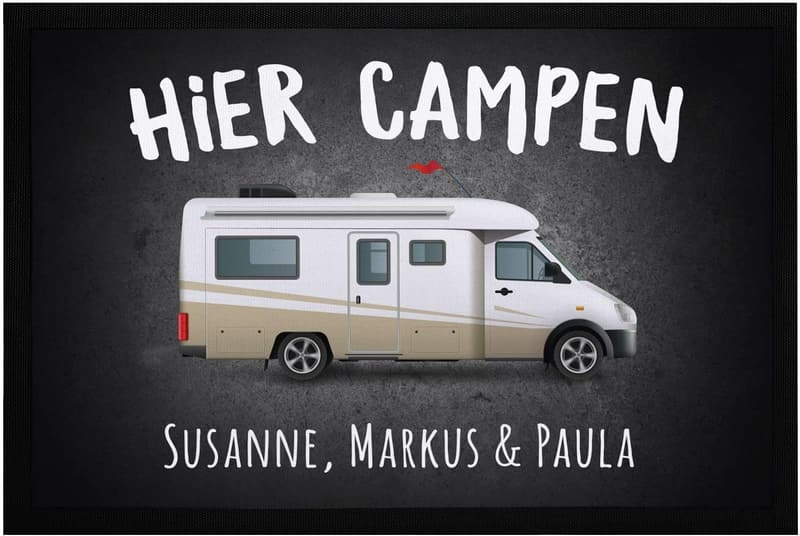 Personalisierte Camping-Fußmatte für Wohnmobilbesitzer, schwarz 60x40cm