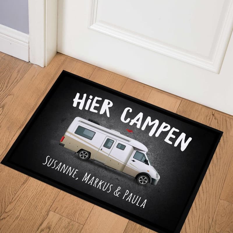 Personalisierte Camping-Fußmatte für Wohnmobilbesitzer, schwarz 60x40cm