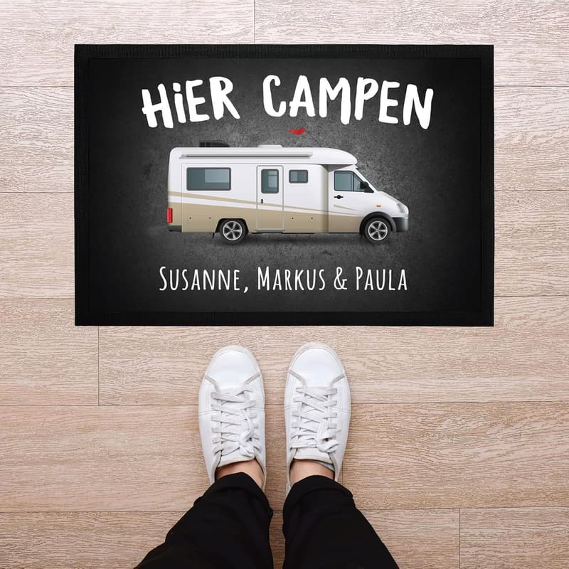 Personalisierte Camping-Fußmatte für Wohnmobilbesitzer, schwarz 60x40cm